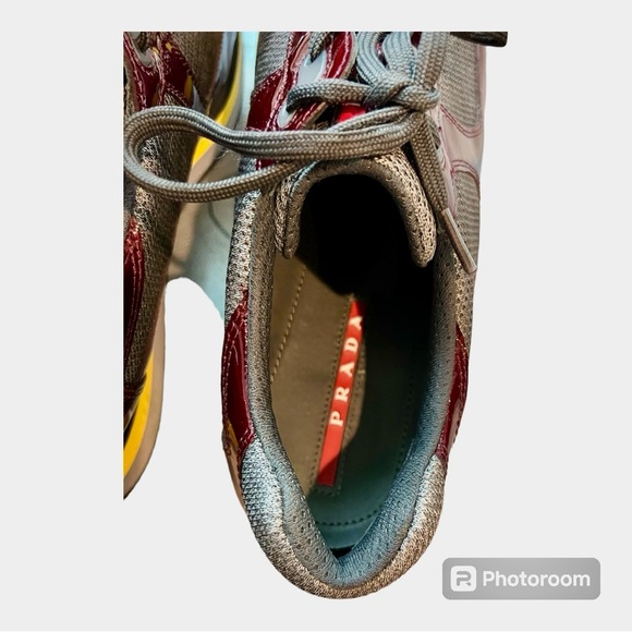 Men’s Prada Sport Patent Leather Color Block Patterned Sneakers Size 12 - Picture 9 of 10